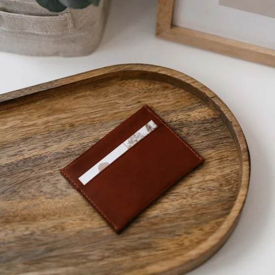 Porte-cartes slim en cuir - Cognac